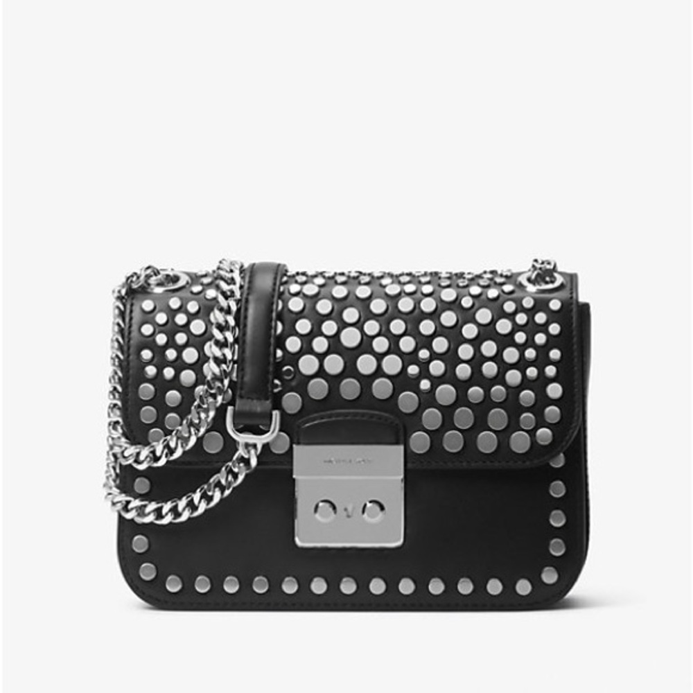 Michael Kors Black and Silver Studded Crossbody Bag